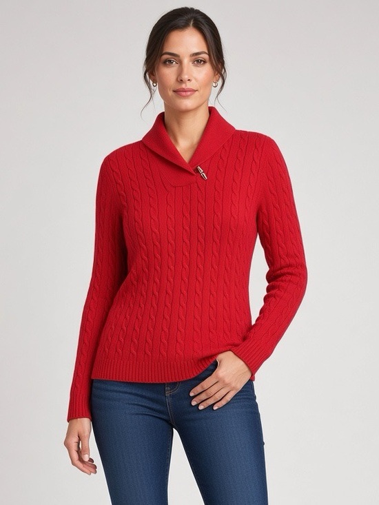Ralph Lauren Sweaters - Ralph Lauren Cowl Neck Cotton Red Cable Knit Sweater. Long Sleeve.‎ XL. Vintage.
